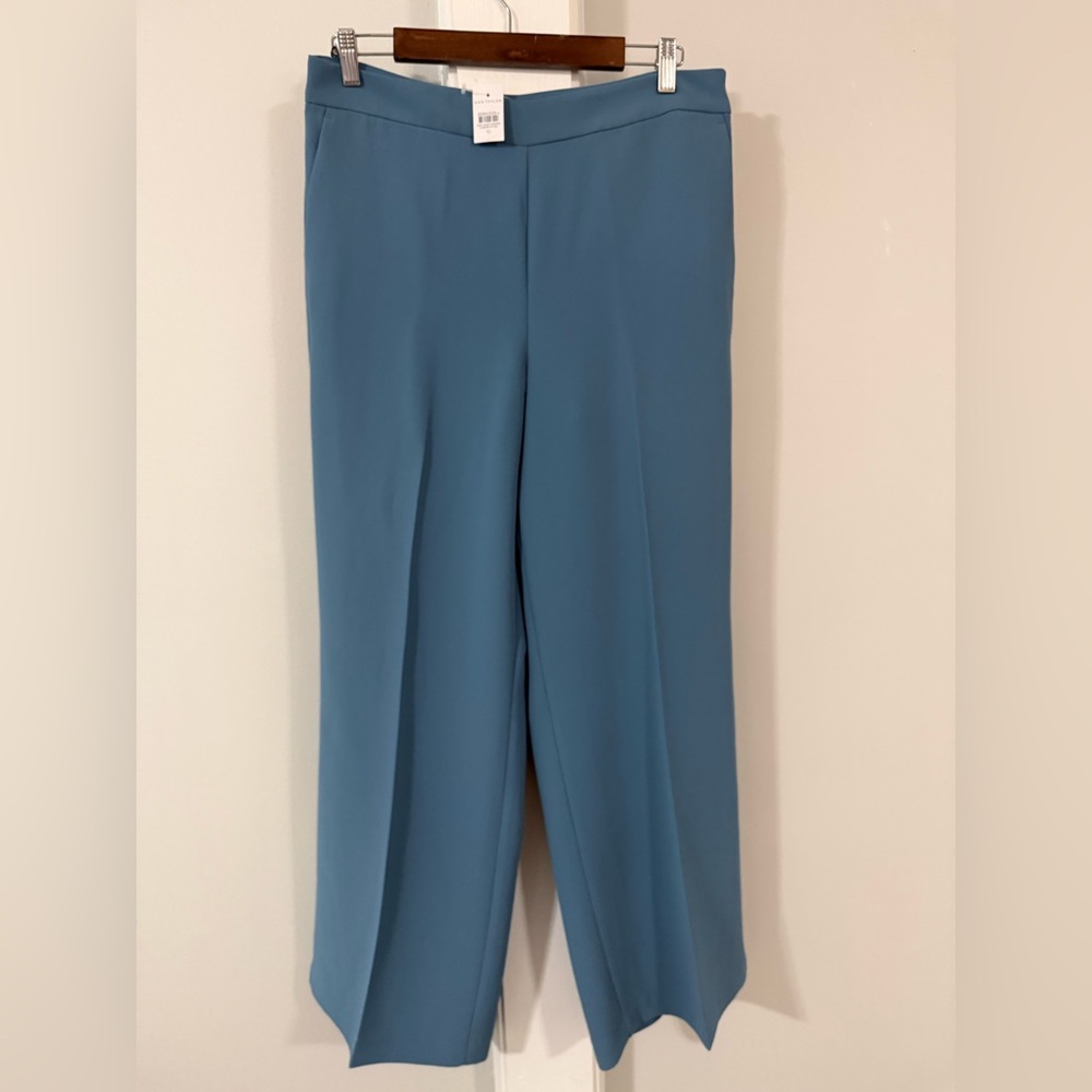 Ann Taylor High Rise Side Zip Wide Leg Pant in Fluid Crepe, Blue Echo, 10